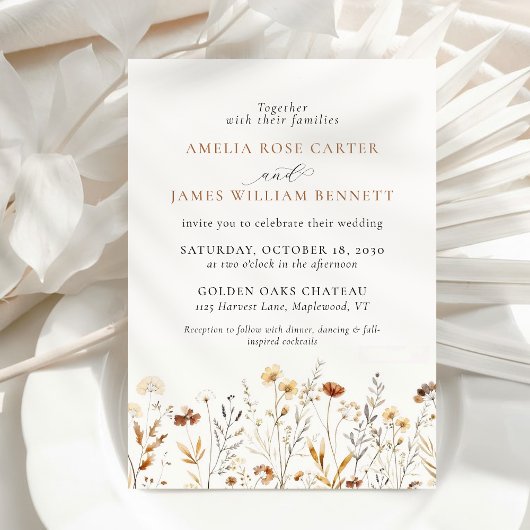 Waterverf Meadow Herfst Herfst Wildflower Wedding Kaart
