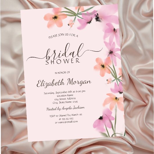Waterverf Meadow Pink Boho Flowers Kaart