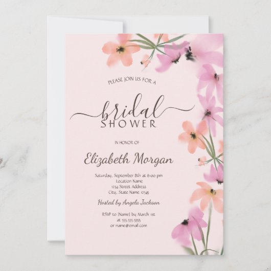 Waterverf Meadow Pink Boho Flowers Kaart (Voorkant)