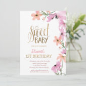 Waterverf Meadow Pink Boho Flowers Verjaardag Kaart (Staand voorkant)