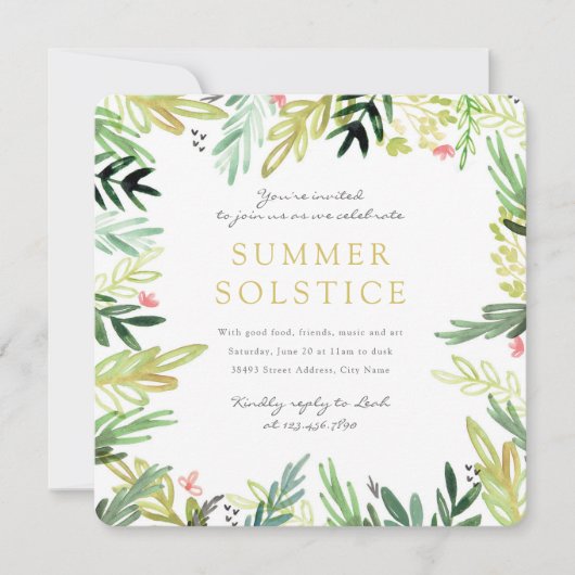 Waterverf Meadow Summer Solstice Invite Kaart (Voorkant)