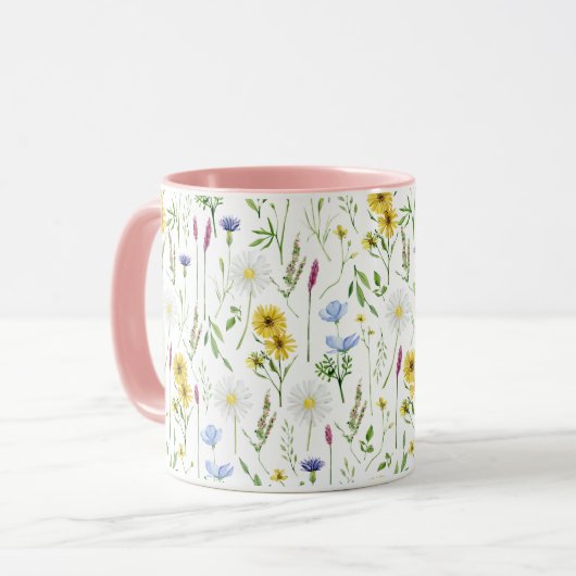 Waterverf Meadow Wild Floral Pattern Mok (Voorkant links)