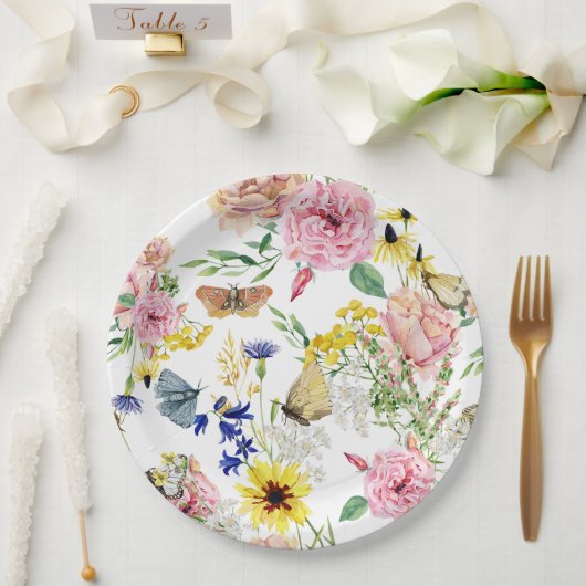Waterverf Meadow Wild Floral Pattern Papieren Bordje (Huwelijk)