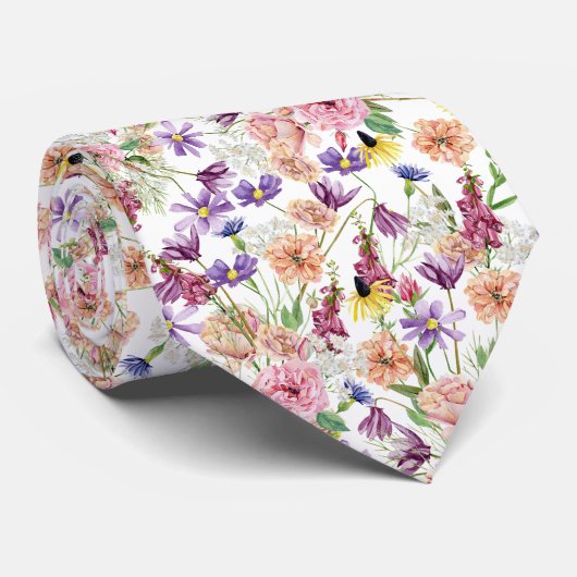 Waterverf Meadow Wild Floral Pattern Stropdas (Opgerold)