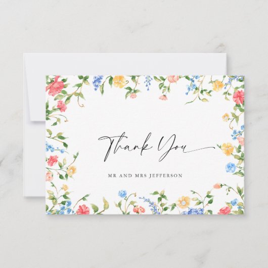 Waterverf Meadow Wildflower Bohemian Bruiloft Bedankkaart (Voorkant)