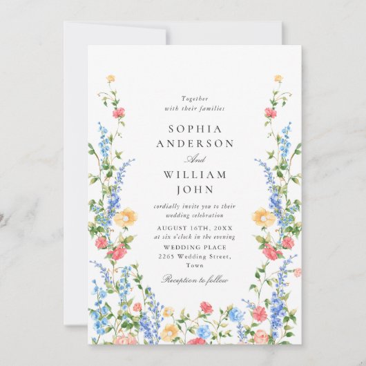 Waterverf Meadow Wildflower Bohemian Bruiloft Kaart (Voorkant)