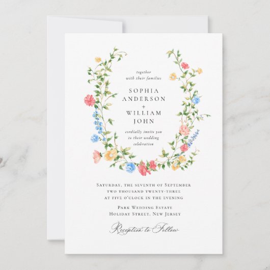 Waterverf Meadow Wildflower Bohemian Bruiloft Kaart (Voorkant)