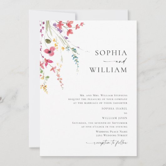 Waterverf Meadow Wildflower Bohemian Bruiloft Kaart (Voorkant)