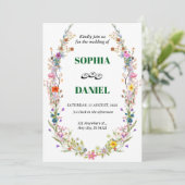 Waterverf Meadow Wildflower Bohemian Bruiloft Kaart (Staand voorkant)