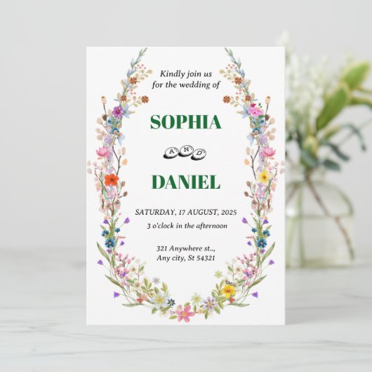 Waterverf Meadow Wildflower Bohemian Bruiloft Kaart (Staand voorkant)