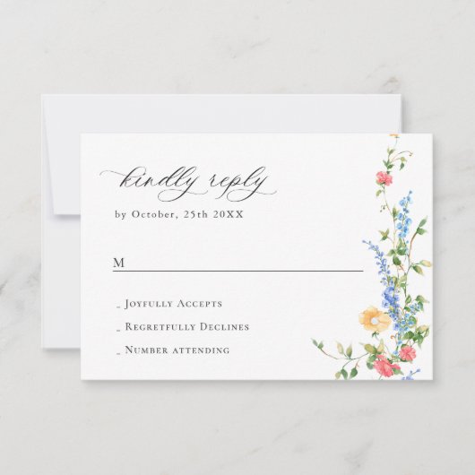 Waterverf Meadow Wildflower Bohemian Bruiloft RSVP (Voorkant)