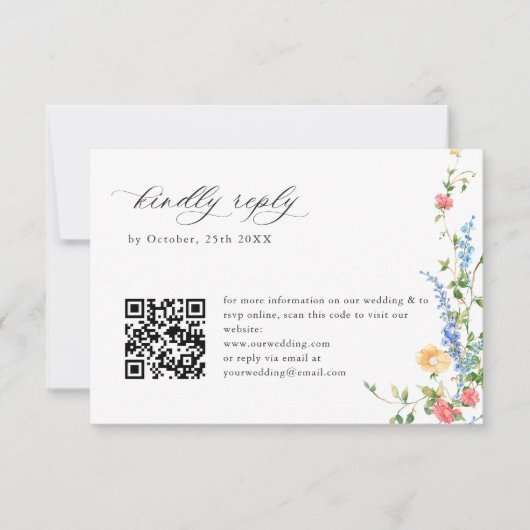 Waterverf Meadow Wildflower Bohemian Bruiloft RSVP (Voorkant)