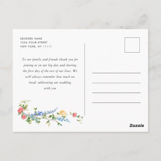 Waterverf Meadow Wildflower Bohemian Dank u Briefkaart (Achterkant)