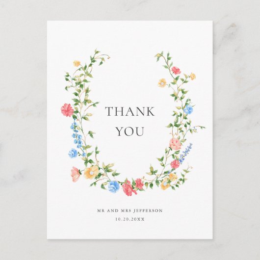 Waterverf Meadow Wildflower Bohemian Dank u Briefkaart (Voorkant)