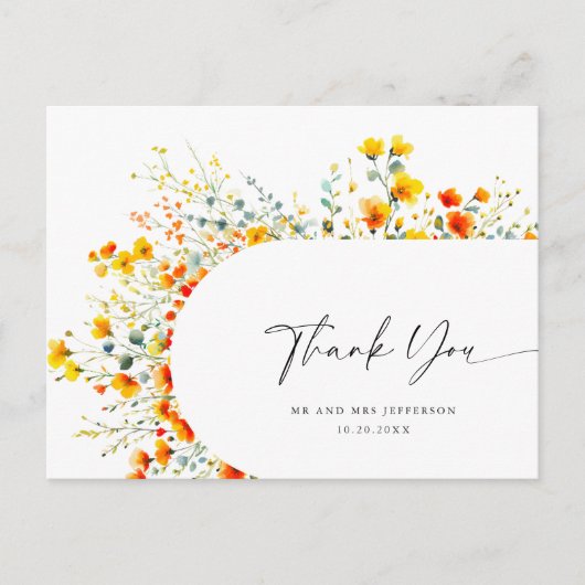 Waterverf Meadow Wildflower Boho Dank u Briefkaart (Voorkant)