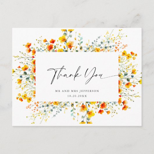 Waterverf Meadow Wildflower Boho Dank u Briefkaart (Voorkant)