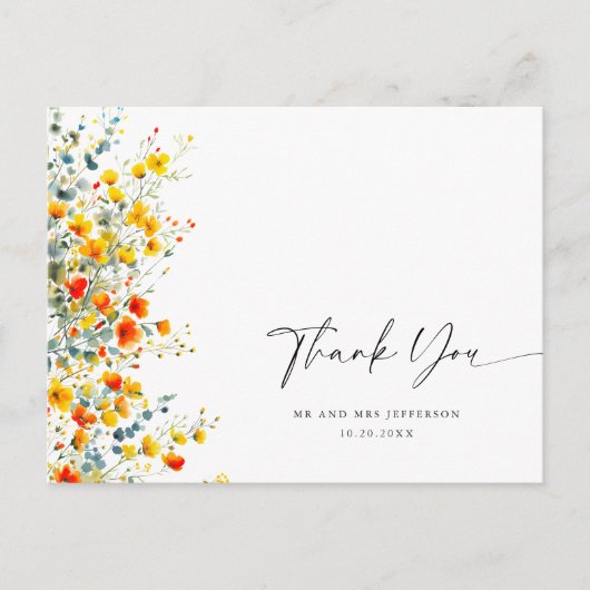 Waterverf Meadow Wildflower Boho Dank u Briefkaart (Voorkant)