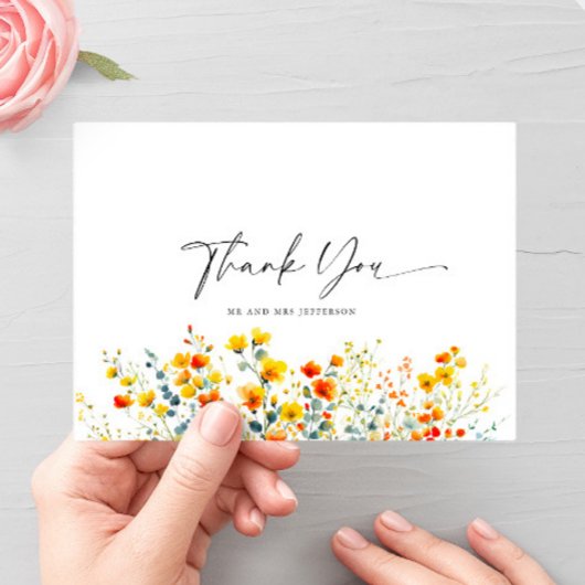 Waterverf Meadow Wildflower Boho Dank u Briefkaart