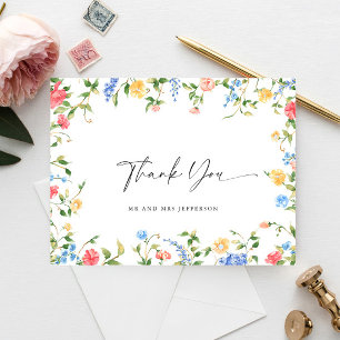 Waterverf Meadow Wildflower Boho Dank u Briefkaart