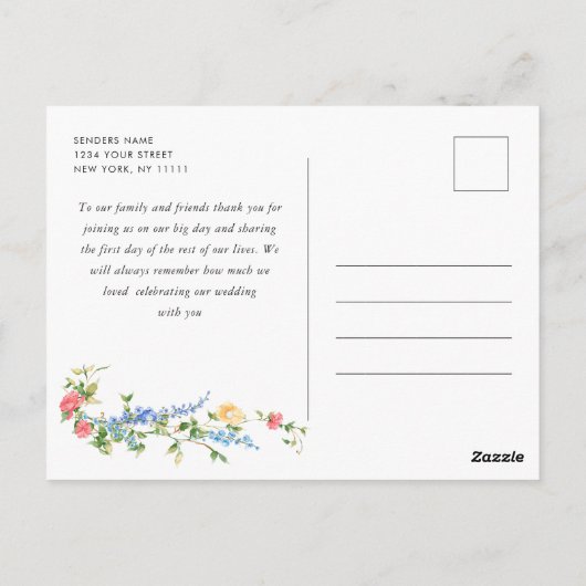 Waterverf Meadow Wildflower Boho Dank u Briefkaart (Achterkant)