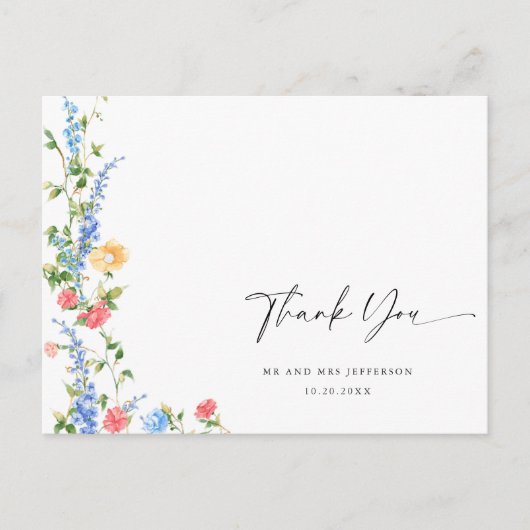 Waterverf Meadow Wildflower Boho Dank u Briefkaart (Voorkant)