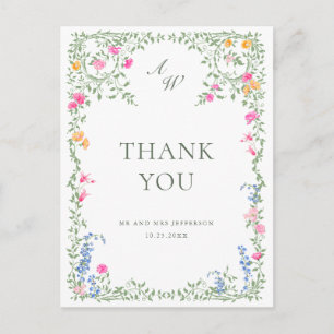 Waterverf Meadow Wildflower Boho Dank u Briefkaart