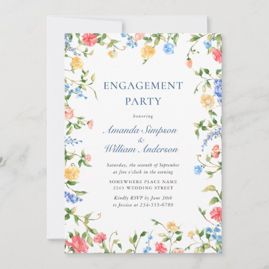 Waterverf Meadow Wildflower Boho ENGAGEMENT PARTY Kaart (Voorkant)