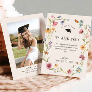 Waterverf Meadow Wildflower Boho FOTO Afstuderen Bedankkaart