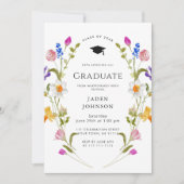 Waterverf Meadow Wildflower Boho Graduation Party Kaart (Voorkant)