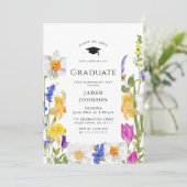 Waterverf Meadow Wildflower Boho Graduation Party Kaart (Staand voorkant)