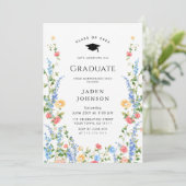 Waterverf Meadow Wildflower Boho Graduation Party Kaart (Staand voorkant)