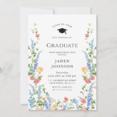 Waterverf Meadow Wildflower Boho Graduation Party Kaart (Voorkant)