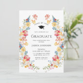 Waterverf Meadow Wildflower Boho Graduation Party Kaart (Staand voorkant)