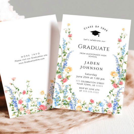 Waterverf Meadow Wildflower Boho Graduation Party Kaart