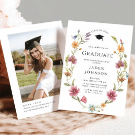 Waterverf Meadow Wildflower Boho Graduation Party Kaart