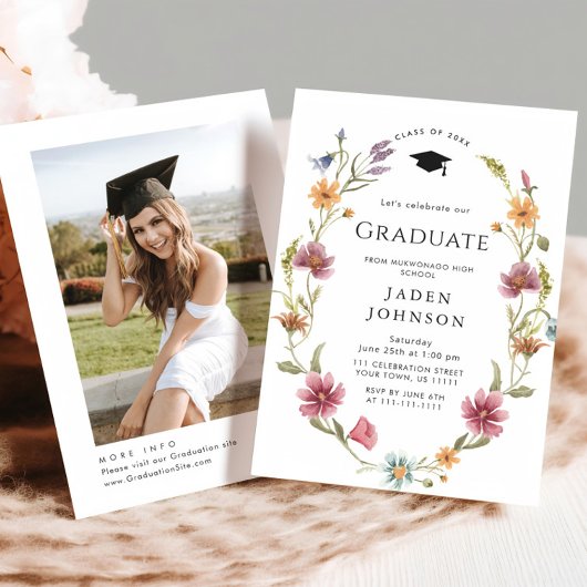 Waterverf Meadow Wildflower Boho Graduation Party Kaart