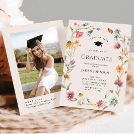 Waterverf Meadow Wildflower Boho Graduation Party Kaart
