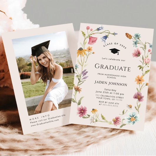 Waterverf Meadow Wildflower Boho Graduation Party Kaart