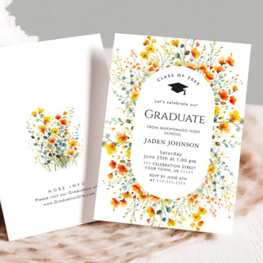 Waterverf Meadow Wildflower Boho Graduation Party Kaart