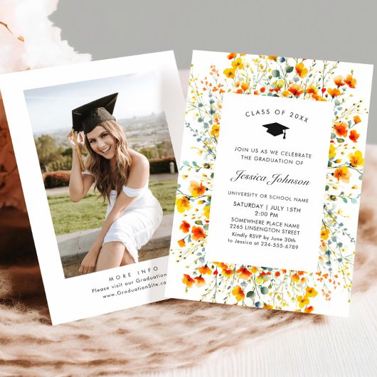 Waterverf Meadow Wildflower Boho Graduation Party Kaart