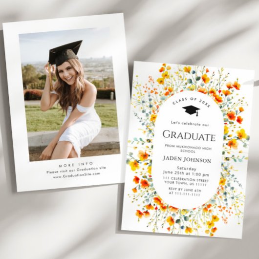 Waterverf Meadow Wildflower Boho Graduation Party Kaart