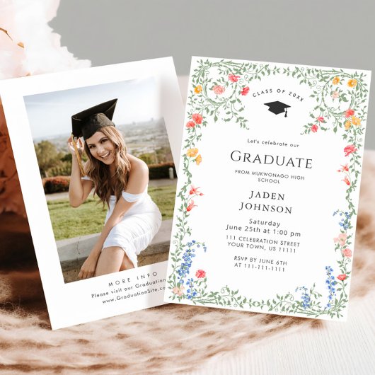 Waterverf Meadow Wildflower Boho Graduation Party Kaart