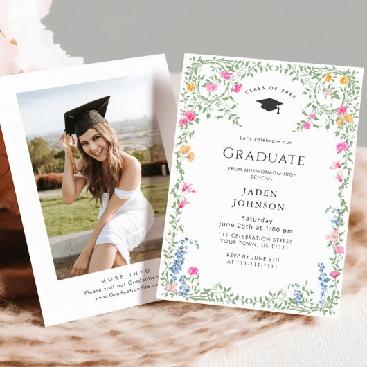 Waterverf Meadow Wildflower Boho Graduation Party Kaart