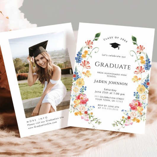 Waterverf Meadow Wildflower Boho Graduation Party Kaart