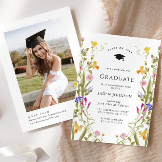 Waterverf Meadow Wildflower Boho Graduation Party Kaart