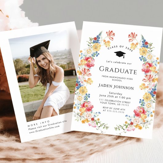 Waterverf Meadow Wildflower Boho Graduation Party Kaart