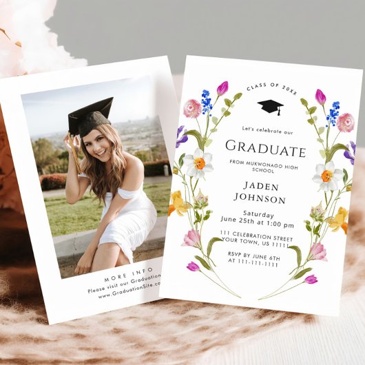 Waterverf Meadow Wildflower Boho Graduation Party Kaart