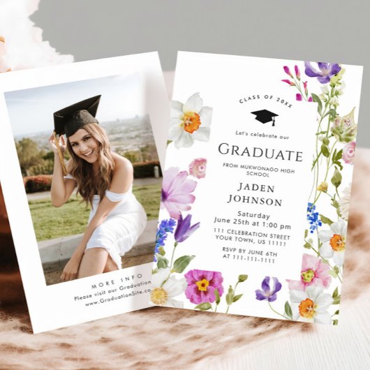 Waterverf Meadow Wildflower Boho Graduation Party Kaart