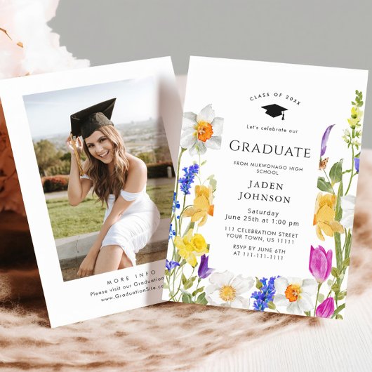 Waterverf Meadow Wildflower Boho Graduation Party Kaart