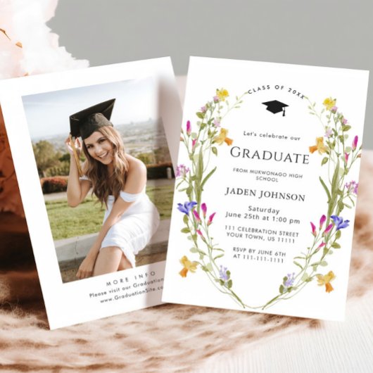 Waterverf Meadow Wildflower Boho Graduation Party Kaart